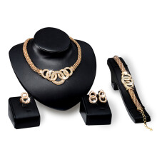 Four Piece Jewelry Set 18K Gold Plated Rhinestone Alloy