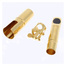 Alto Saxophone Mouthpiece 5C Gold Plated Metal with Ligature and Cap for Clear Sound and Durability