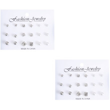18Pairs Rhinestone Pearl Earrings Set Stylish Studs As Shown for Women