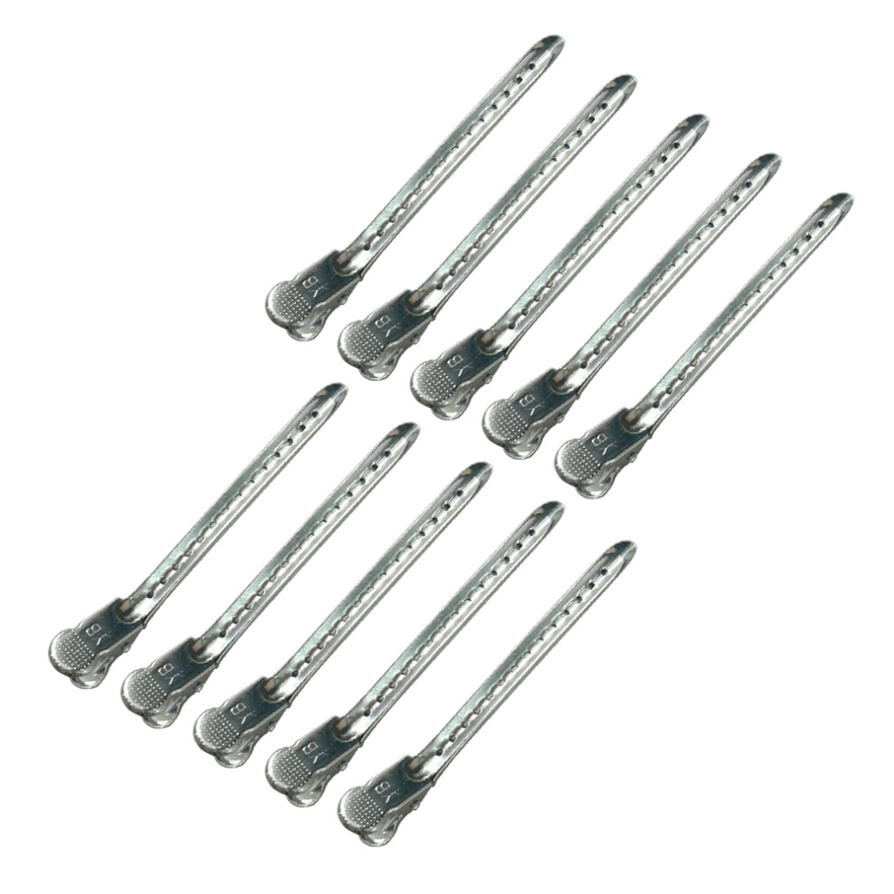 10Pcs Silver Hair Clips Pro Salon Duckbill Mouth Clips for Styling