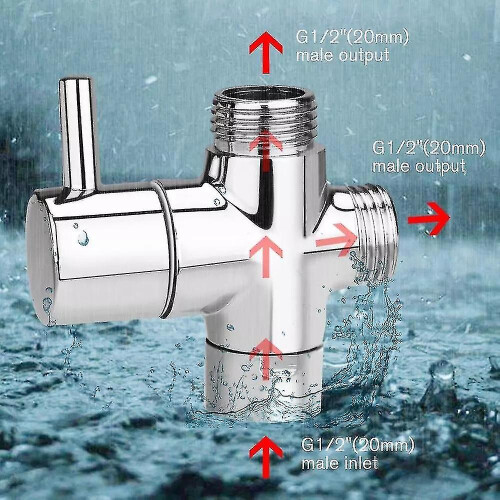 Shower Diverter Valve Solid Brass Construction Chrome Plated Three Way Valve for Handheld Fixed Showerhead 2