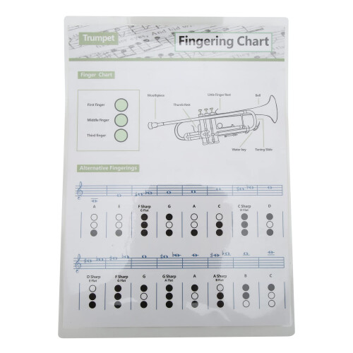Trumpet Fingering Chart Small Note Guide Clear Reference Durable Art Paper for Beginners