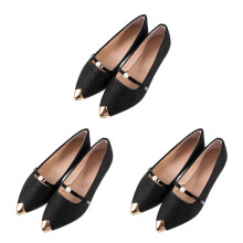 3Pairs Woman Black Flat Pearl Shoes Stylish Pointed Toe Nude Pumps
