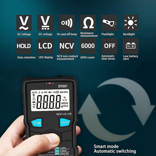 Automatic Digital Multimeter with NCV Detection, Portable Durable Design, Button Operation, LCD Display with Data Hold Function 1