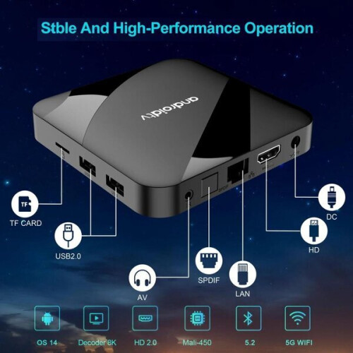 Android TV Box με Δίκτυο WiFi Dual-Band, Bluetooth 5.0, Αναπαραγωγή Μέσων 4K 8K και Βοηθός Φωνής 2