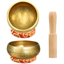 Tibetan Singing Bowl Set 8cm and 12cm Handmade with Cushion and Wooden Striker for Meditation and Sound Therapy