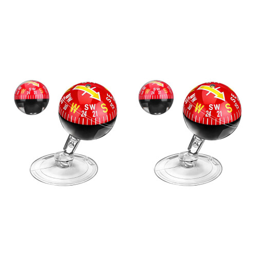 2Pcs High Precision Red Dashboard Compass for Cars with Suction Cup