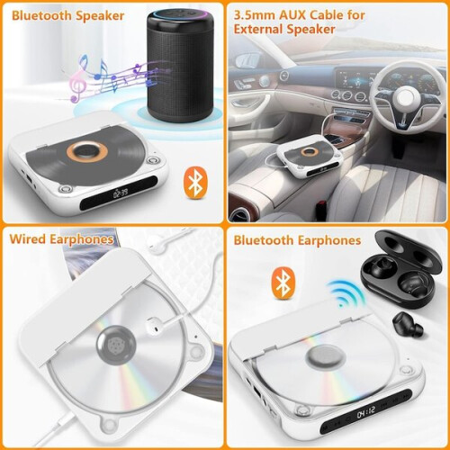 Lettore CD portatile con Bluetooth 5.1 e batteria a lunga durata, per casa e auto 1