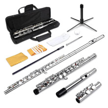 Student Flute 16 Hole C Tone White Copper Nickel Plated Beginner Flute with Clear Bright Tone