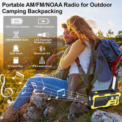 Καραβιοκινητό ραδιόφωνο καιρού NOAA με φλας, ηλιακή φόρτιση, power bank 2000mAh, Bluetooth 1