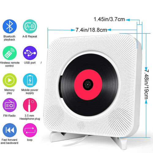 Lecteur CD portable, système d'enceintes domestique Bluetooth FM mural avec télécommande et lecture USB 1