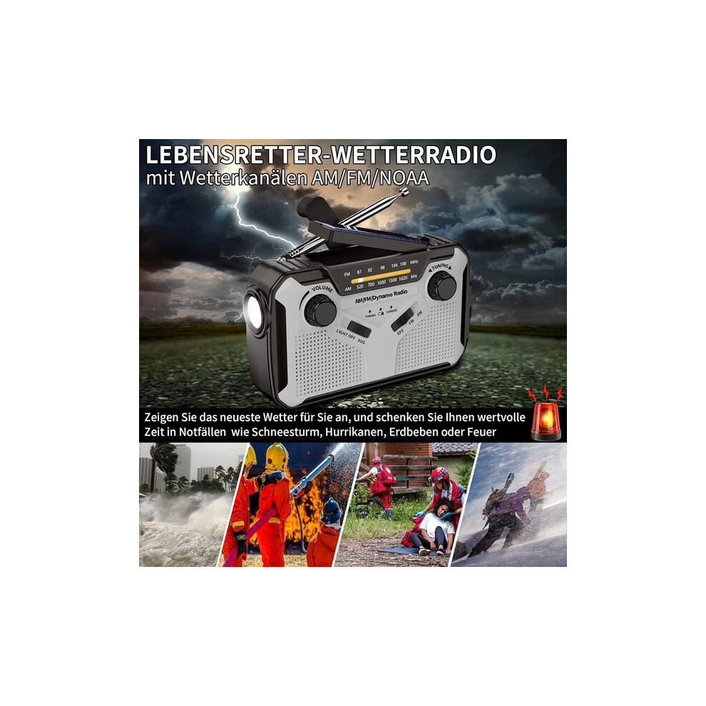 Hand Crank Solar Radio With 2500Mah Power Bank, Am/Fm Weather Band, Flashlight Sos Alarm For Outdoor Emergencies 6901508502208