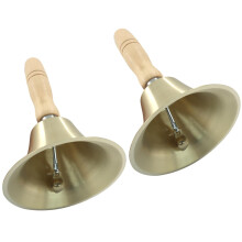 Set of 2 Solid Brass Hand Bells with Wooden Handle, Loud Clear Ring for Elderly, Events, 3.15 Inch