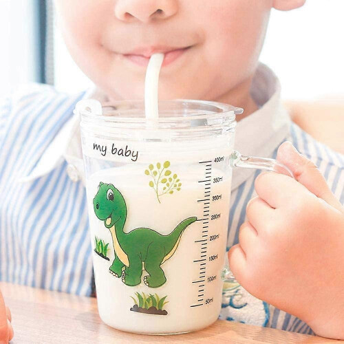 Γυάλινο Πιούλα Baby 400ml με Αδιάβροχη Καπάκι και Σιλικόνης Σταγόνα, Μικροκυμάτων 1