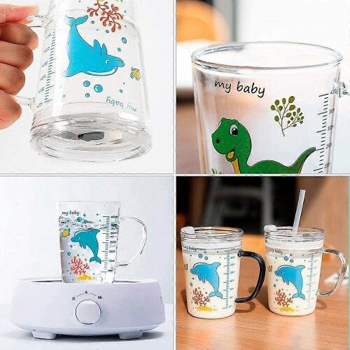 Γυάλινο Πιούλα Baby 400ml με Αδιάβροχη Καπάκι και Σιλικόνης Σταγόνα, Μικροκυμάτων 2