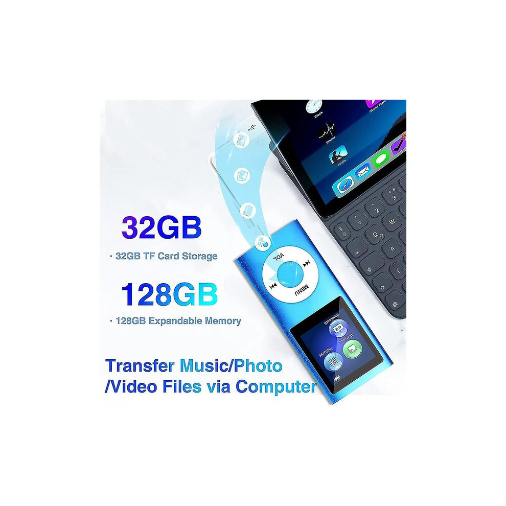 Tooth 5.0 Mp3 Player, 40-Hour Playback 32Gb Memory, Portable Audio Player For Sports And Travel, Blue 6901508513006
