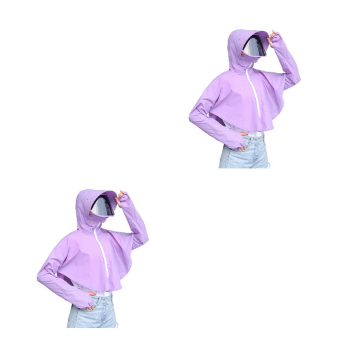 2Pcs Durable Purple Sunscreen Shirt with Hat and Uv Face Shield