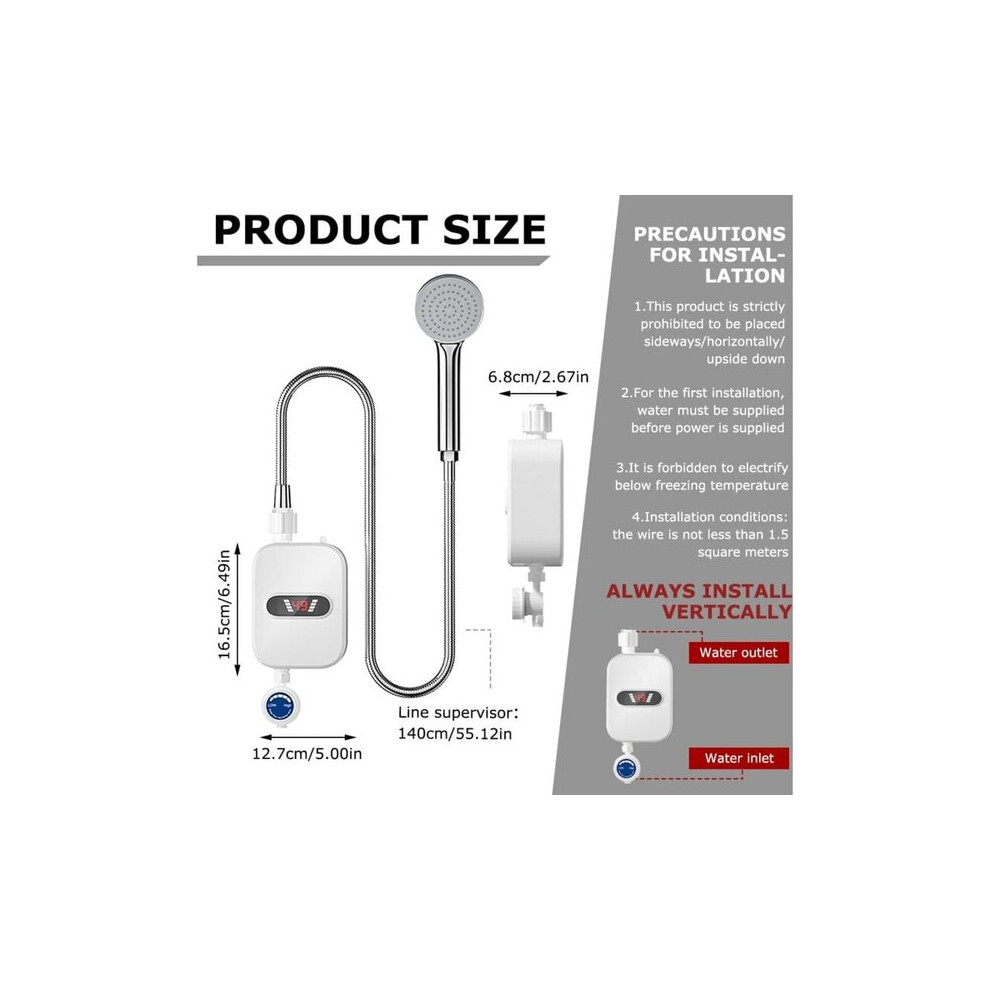 Instant Electric Water Heater With Lcd Display Safety Protections, 3-Second Heating, 30-55C Adjustment For Shower And Tap, 3500W 220V 6901508516885