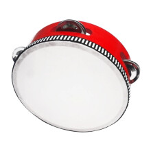 Wooden Tambourine with Drum Skin 7 Inch Percussion Instrument Bright Sound Comfortable Grip