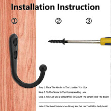 Zinc Alloy Towel Hook, Matte Black Wall Hook with Screws, Rust Resistant and Easy to Install for Bathroom, Kitchen, Garage Storage