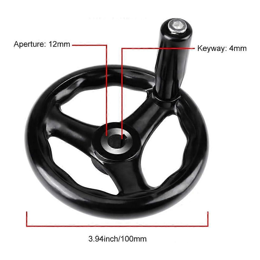 Handwheel With Rotating Handle, 3-Spoke Bakelite Design For Milling Machine And Lathe, 12Mm Centre Bore, 100Mm Diameter 6901508603011