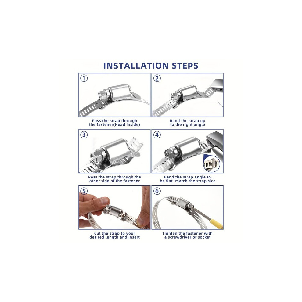 Stainless Steel Hose Clamps, Corrosion Resistant Leak-Proof With Adjustable Diameter For Secure Connections 6901508554276