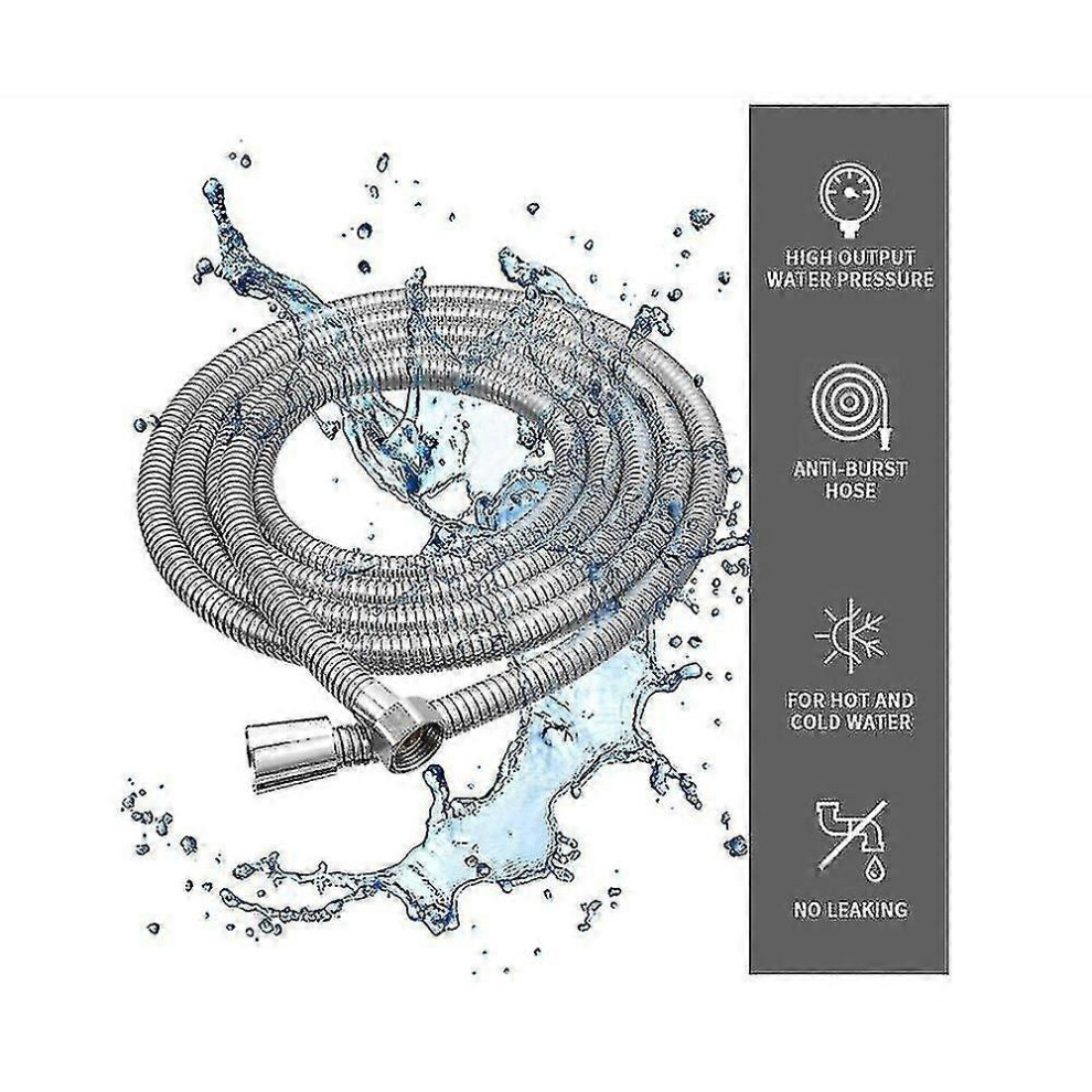 Stainless Steel Shower Hose 5M Extra Long With Brass Connectors, High Pressure Resistant Anti-Kink Flexible Tube, Universal G1/2 Inch Thread 6901508474697