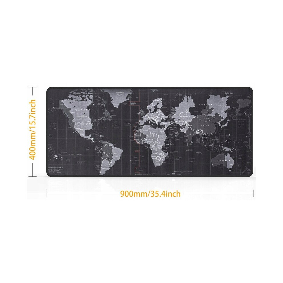 Large Gaming Mouse Pad 90X40cm Waterproof Non-Slip With Stable Rubber Base, World Map And Time Zones Design 6901508546714