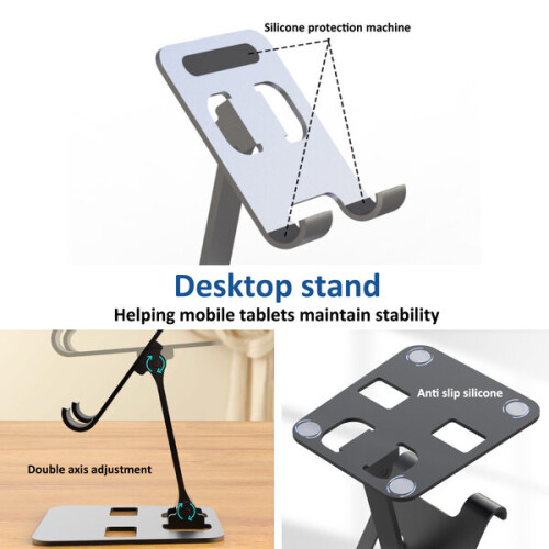 Suporte para Tablet Robusto Compatível com Tablets 12.9 Polegadas e Telefones, Base de Silicone Antiderrapante, Altura e Ângulo Ajustáveis 2