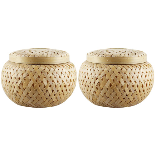 2Pièces Pot À Bonbons Bambou Khaki Décoration 2