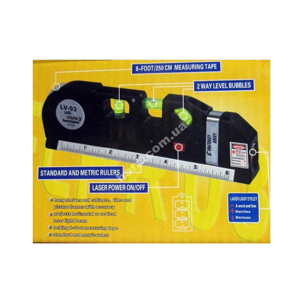 Cross Line Laser Level With 250Cm Tape Measure 15Cm Scale, 3 Spirit Vials, Measurement Lock For Construction And Carpentry 6901508543638
