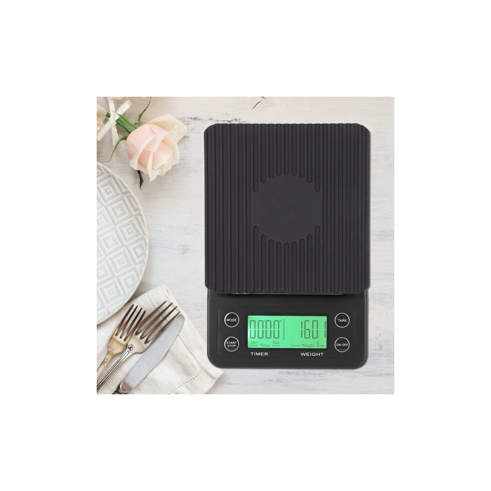 Digital Kitchen Scale With Timer And Green Light Display, 0.1G Precision, 0.1-3000G Capacity, Non-Slip Mat, Tare Function For Baking Ingredients 6901508548596