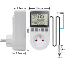 Digital Thermostat Socket with 1.7m Sensor, 16A 3680W Programmable Timer for Home Appliance Control