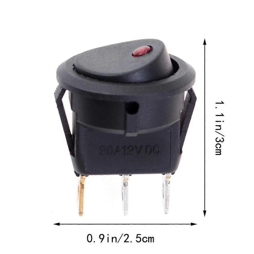 20A 12V Dc Rocker Switch, Spst On-Off With Red Indicator Light, Metal And Plastic Housing For Automotive Marine Use 6901508584112