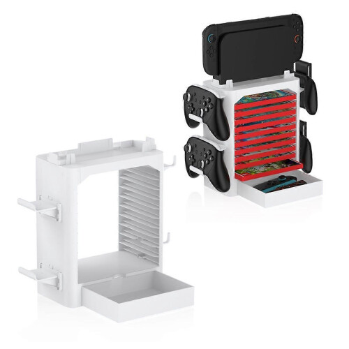 Game Console Storage Rack for Discs Controller, White ABS Organising Stand, Modular Assembly Tower 2