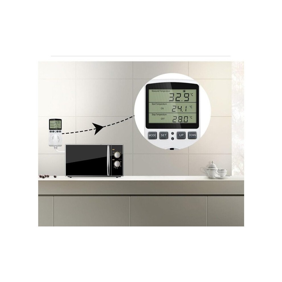 Lcd Display Thermostat Socket For Greenhouse, Incubator, Freezer, -40~120 Range With Plug-And-Play 1.7M Sensor 6901508552890