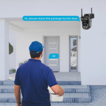 Caméra de surveillance extérieure sans fil à double objectif avec vue panoramique et alimentation 12V
