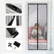 Persiana Magnética de Porta Anti-Mosquito com Fechamento Automático, Lavável e Leve para Instalação Fácil, Altura de 210cm em Branco ou Preto