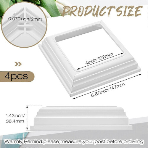 Capa de Base para Colunas Exteriores à Prova d'Água, 4 Unidades, Compatível com Postes de 4 Polegadas, Design de Encaixe 1