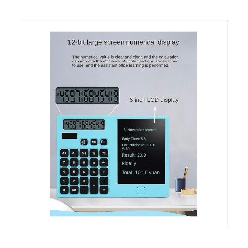 12-Digit Desktop Calculator with Integrated LCD Writing Tablet, Eye-Friendly No Blue Light Screen for Calculations Note Taking 1