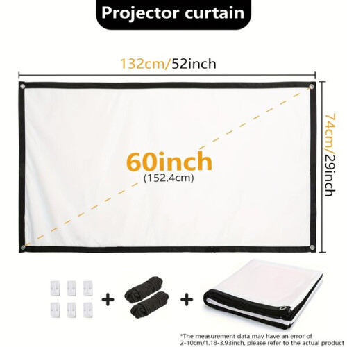 Tela de Projetor Exterior de 60 Polegadas, 4K HD Sem Rugas, Design Portátil e Plegável para Uso em Casa e Jardim 1