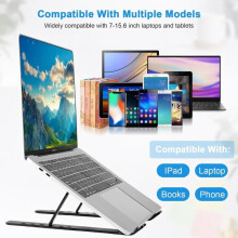 Supporto Portatile Regolabile in 5 Altezze, Design Pieghevole in Lega Alluminio con Dissipazione Calore per Ufficio e Casa