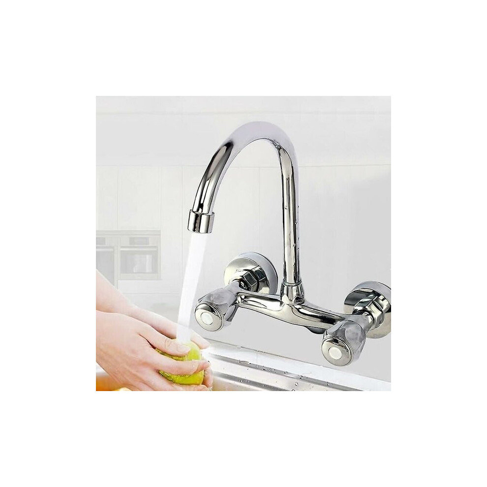 Double Handle Kitchen Mixer Tap In Glossy Chrome, Featuring Ceramic Valve And Metal Build For Leak Prevention 6901508577329