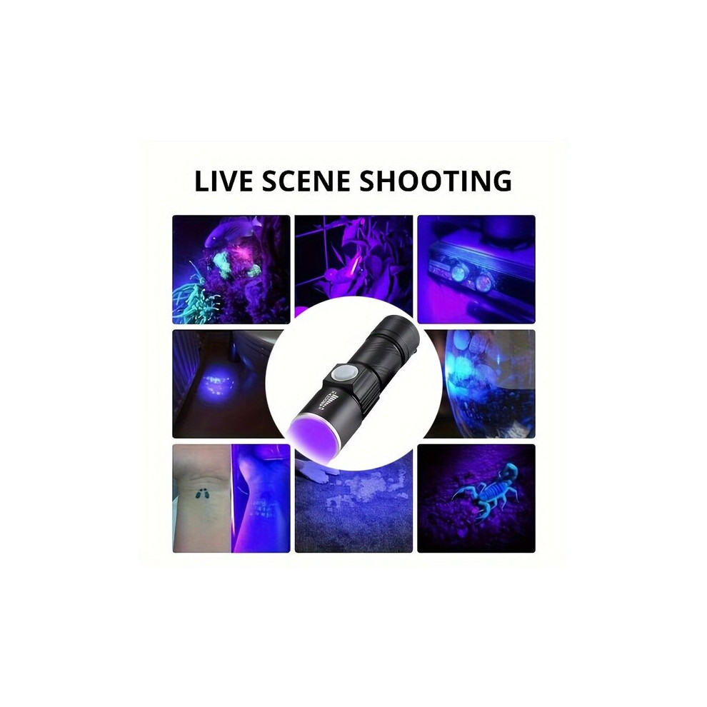 Uv Flashlight 395Nm With Zoomable Focus, 3-Level Dimming And Usb Rechargeable Battery For Detecting Pet Stains And Curing Resin, 200M Range 6901508549920