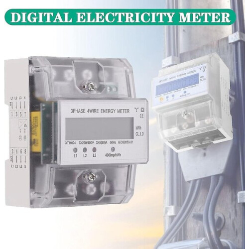 Three-Phase 4-Wire LCD Digital Electricity Metre with S0 Pulse Interface, Class 1 Accuracy for Remote Reading DIN Rail Mount 2