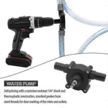 Bomba de Agua para Taladro, 30L/min Flujo, 3500RPM, Diseño Portátil con Conexiones para Manguera, Negro