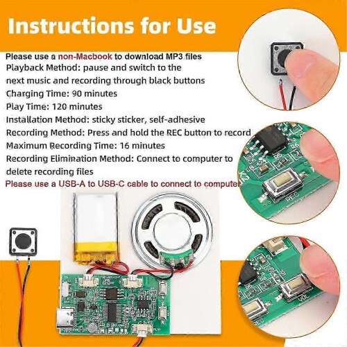 Programmable Recording Module with USB-C, 16MB Memory, Adjustable Volume, for DIY Music Projects