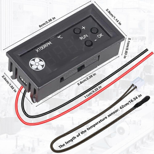 4-Wire PWM Fan Controller with Auto Speed Regulation Digital Display, Temperature Probe 1