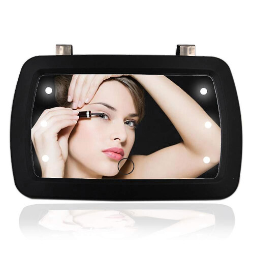 Illuminated Car Makeup Mirror, 6 LED Lights for Sun Vr, Push-Button Operation, Black Vr Vanity Mirror 2