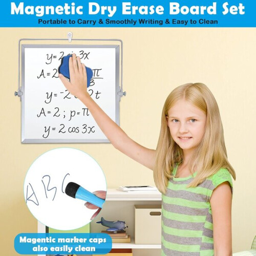 Quadro Branco Duplex com Suporte Ajustável, Quadro de Borracha Magnético Portátil de 10 Polegadas para Mesa, Inclui Marcadores e Ímanes 1